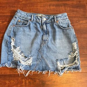 Topshop Moto Distressed Ripped Denim Jean Skirt